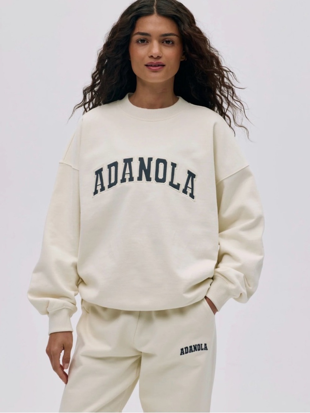 Adanola Varsity Oversized Sweatshirt - Marshmallow White/Midnight Blue